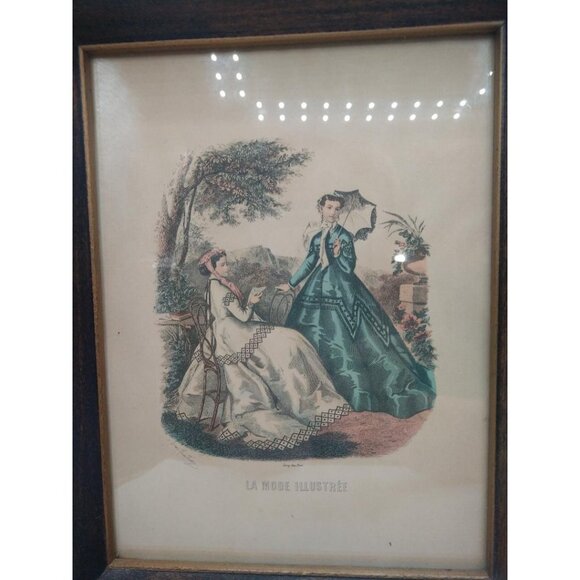 Pair Of Vintage La Mode Illustrée Fashion Prints In Wooden Frames - Picture 2 of 4